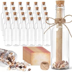 Wenqik 25 Set Message Bottle Kit 5.6oz Plastic Potion Bottles with Corks Letter Paper Sea Shells Vintage Ocean Message Bottle Set DIY Crafts Gift for Wedding Birthday Beach Party Invitations in Kuwait