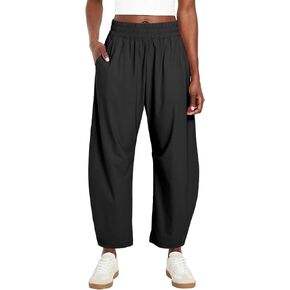 Barrel Pants Women Lightweight Quick Dry Elastic Waisted Sweatpants Baggy Tapered Leg Crop Ankle Trouser with Pockets(Black,L) in Saudi Arabia
