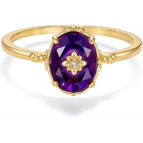 Glowave Amethyst Gemstone Ring for Women, Gold Plated Oval Purple Ring with Floral Detail, Delicate Vintage-Inspired Ring, Birthday Gift for Her in Saudi Arabia