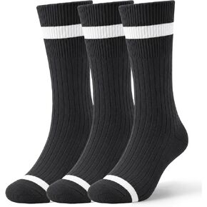 WANDER Classic Retro Stripe Calf Socks for Men & Women - Breathable, Ribbed Cuff, Combed Cotton Crew Socks 3-Pack 7-10 in Saudi Arabia