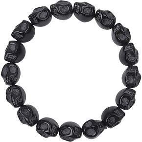Natural Turqoise Skull Beaded Bracelet | Gothic Punk Emo Style | Tibetan Mala | Men’s & Women’s | Pirate Fashion | Skeleton Hand Design | Elastic Fit | Daily Wear in Saudi Arabia