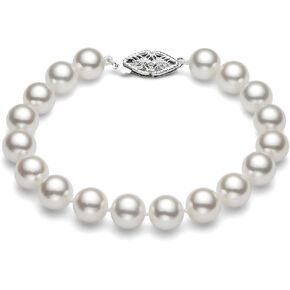 PremiumPearl White Japanese Akoya Cultured Pearl Bracelet AA+ Quality Sterling Silver Clasp (7-7.5mm) in Saudi Arabia