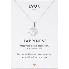 LUUK LIFESTYLE Stainless steel necklace with pendant and HAPPINESS card, 20" adjustable length, lucky charm, friendship chain, Valentine's Day gift, birthday, women's jewelry, silver, gold, rosegold in Saudi Arabia