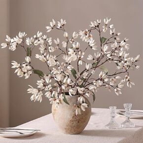 YXZZWL 4 PCS Artificial Magnolia Champaca Flowers for Vase - 36" Fake Silk Champaca Magnolia Stem Flower, Faux Plant Branches for DIY Bouquet, Kitchen, Farmhouse, Mantel, Home Decor (White) in Saudi Arabia
