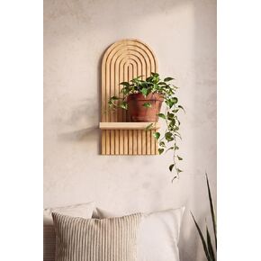 Boho Wall Shelf, 14" MCM Arched Decorative Floating Shelves, Wooden Round Shelf for Plants, Entryway, Bathroom & Bedroom, Natural Oak in Saudi Arabia