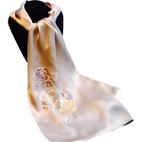 Hand embroidered 100% mulberry silk double-layer silk women's long scarf, headscarf, and neck shawl in Saudi Arabia