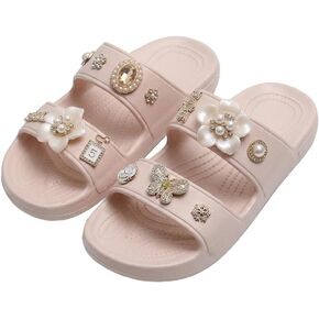 Women's DIY Rhinestone EVA Slides Sparkly Butterfly Charms Double Strap Sandals for Indoor Outdoor Beach Casual Wear in Saudi Arabia