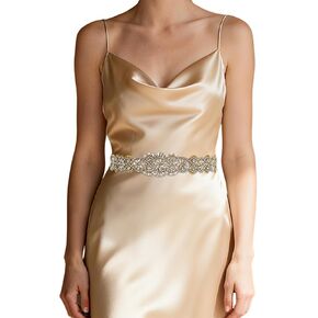 azaleas Women's Crystal Thin Wedding Belt Sashes Bridal Sash Belt for Wedding (S161B-G-IV)(Ivory) in Saudi Arabia
