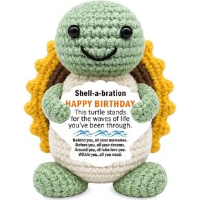 Birthday Gifts for Women Men, Handmade Positive Turtle Crochet Animal with Card Emotional Support, Unique Appreciation Gift for Teacher Her Boss Coworkers Friend Daughter, Birthday Decoration in Saudi Arabia