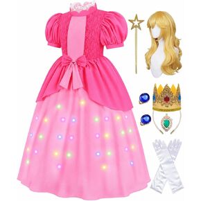 Girls Light Up Pink Princess Costume Dress Kids Royal Ball Gown Fairytale Princess Dress Up Set for Halloween Party in Saudi Arabia