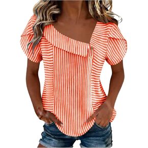 Petal Sleeve Tops for Women Irregular Neck Blouses Casual Loose Fit Shirts Summer Everyday Fashion Tunic Shirt in Saudi Arabia
