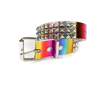 Rainbow Holographic Three Row Black Pyramid Stud Rave Studded Belt Vegan Punk Goth in Saudi Arabia