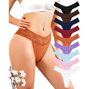 Cotton Thongs for Women Sexy Seamless Underwear T Back Thong Comfort Ladies Lace Panties Breathable Low Waist 9 Pack in Saudi Arabia