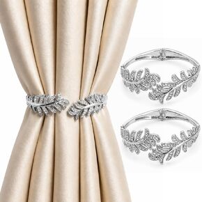 Curtain Tiebacks 2Pcs Curtain Ties Crystal Rhinestone Leaf Curtain Tie Backs Premium Alloy Spring Curtain Clips No Drilling Curtain Ties for Modern Luxury French Nordic Home Decor Curtain Holdbacks in Saudi Arabia