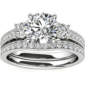 2CTW 18K Gold 3 Stone Moissanite Rings Set D Color VVS1 Round Cut Engagement Promise Ring Wedding Anniversary Jewelry Gifts for Women Wife (Customization Accepted) in Saudi Arabia