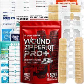 EVERLIT Wound Closure Kit | Surgical Zip-Stitch Devices for Cut & Laceration | Sterile, Suture-Free, Stitch-Less Adhesive Butterfly Bandages for Emergency First Aid Wound Care (Ultimate Pro+ Kit) in Saudi Arabia