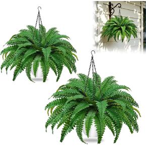 2Pack Artificial Boston Fern Fake Hanging Ferns Plants 23.6'' UV Resistant Faux Ferns in Pots 50 Leaves Artificial Fern Hanging Baskets Faux Potted Plant for Outside Porch Patio Home Garden Decor in Saudi Arabia