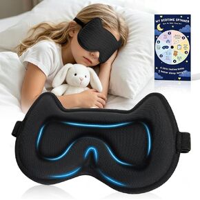Kids Sleep Mask, 3D Contoured Kids Eye Mask for Sleeping, Adjustable Soft Memory Foam Sleep Mask, Blackout Travel Kid Sleeping Mask for Ages 5-15 Boys Girls Teens(Blue) in Saudi Arabia