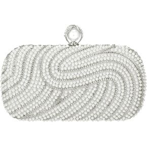 Women Pearl Clutch Purse Elegant Beaded Evening Handbag Handmade Pearl Clutch Shoulder Bag for Wedding Bridal Party in Kuwait