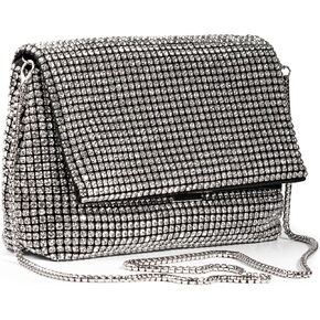 SARA DESIGNS Luxury Crystal Rhinestone Envelope Clutch Bag - Sparkly Silver Evening Purse for Weddings, Galas, and Formal Events - Designer Sparkle Pouch with Detachable Chain in Saudi Arabia