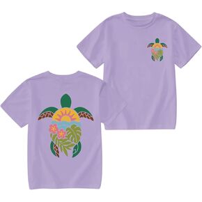 Girls Hawaiian Shirt Beach Summer Vibes Shirts Cute Flower Sea Turtle Graphic Tees Tropical Vacation Cotton Tops in Saudi Arabia