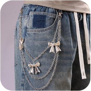 Pants Chain for Women with Bow Charms, Silver Layered Wallet Chain for Jeans, Coquette Y2K Kawaii Belt-Loop Keychain, Adjustable Pocket/Waist Chain Streetwear Accessory in Saudi Arabia