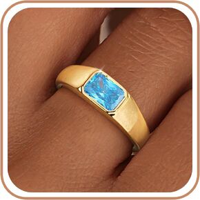 Birthstone Gold Rings for Women Non Tarnish 14K Gold Plated Chunky Emerald Rings Thumb Signet Statement Dainty CZ Band Ring Unique Waterproof Cute Jewelry Gift for Birthday Size 6-10 in Saudi Arabia
