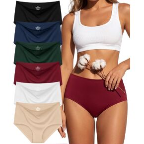 High Waisted Cotton Seamless Underwear for Women Briefs 6 Pack | Full Coverage Panties, No Show Under Clothing, Breathable Moisture-Wicking Comfort, Daily Wear and Vacation, All Season Wear in Kuwait