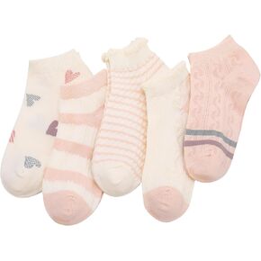 5 Pairs Women's Floral Mesh Socks Ruffled Cuff with Heart Stripe Ankle Casual Dress Sock for Summer Breathable in Kuwait