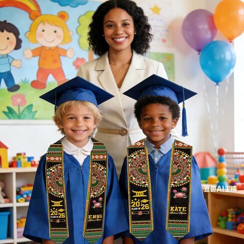 Kindergarten Graduation Stole Set, Kids Kente Style Graduation Sashes with Iron On Transfers Letter Patches, 3-Pack Graduation Stoles for 2026 Kindergarten & Pre-K Ceremony and Keepsake in Saudi Arabia