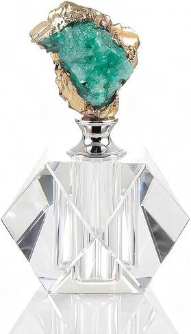 Crystal Perfume Bottle, Empty Refillable Vintage Decorative Crystal Glass Bottle for Wedding Gift Vanity & Women Home Decor (Golden Amber+White Natural Quartz Cluster Cap) in Saudi Arabia