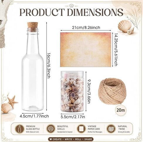 Wenqik 25 Set Message Bottle Kit 5.6oz Plastic Potion Bottles with Corks Letter Paper Sea Shells Vintage Ocean Message Bottle Set DIY Crafts Gift for Wedding Birthday Beach Party Invitations in Kuwait