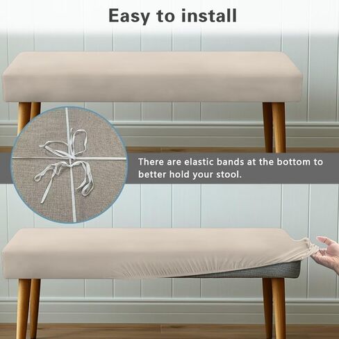 Beige Non-Slip Kitchen Seat Covers for Home Decorations Crease-Resistant Rectangular Bench Covers Slipcover with Elastic Bottom for Family Gathering Potluck in Kuwait