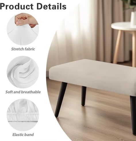 Beige Non-Slip Kitchen Seat Covers for Home Decorations Crease-Resistant Rectangular Bench Covers Slipcover with Elastic Bottom for Family Gathering Potluck in Kuwait