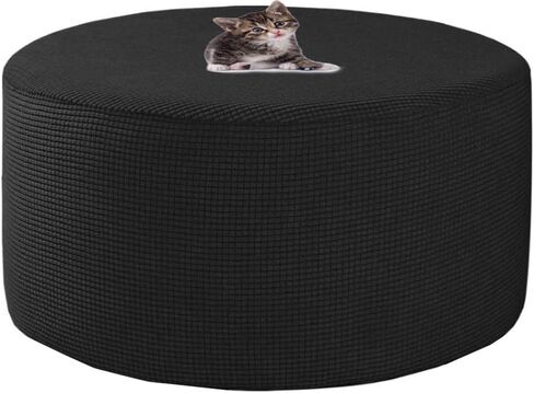 Velvet Round Ottoman Cover Stretch Ottoman Slipcover Footstool Protector Removable Ottoman Furniture Protector for Footrest Ottoman with Elastic Bottom (Color : Carbon Black, Size : 29-34inch) in Saudi Arabia