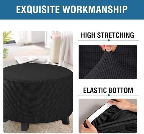 Velvet Round Ottoman Cover Stretch Ottoman Slipcover Footstool Protector Removable Ottoman Furniture Protector for Footrest Ottoman with Elastic Bottom (Color : Carbon Black, Size : 29-34inch) in Saudi Arabia
