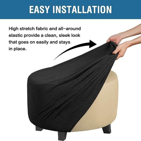 Velvet Round Ottoman Cover Stretch Ottoman Slipcover Footstool Protector Removable Ottoman Furniture Protector for Footrest Ottoman with Elastic Bottom (Color : Carbon Black, Size : 29-34inch) in Saudi Arabia