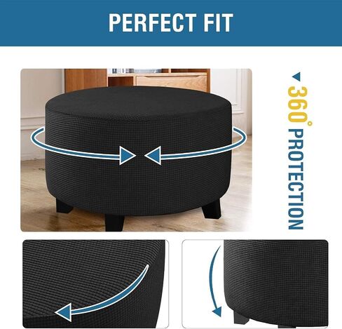 Velvet Round Ottoman Cover Stretch Ottoman Slipcover Footstool Protector Removable Ottoman Furniture Protector for Footrest Ottoman with Elastic Bottom (Color : Carbon Black, Size : 29-34inch) in Saudi Arabia