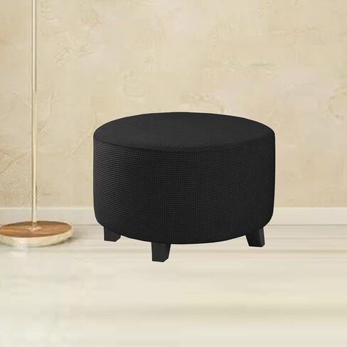 Velvet Round Ottoman Cover Stretch Ottoman Slipcover Footstool Protector Removable Ottoman Furniture Protector for Footrest Ottoman with Elastic Bottom (Color : Carbon Black, Size : 29-34inch) in Saudi Arabia