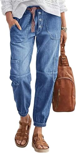 SOLY HUX Women's Jean Joggers Vintage Button Fly Casual Denim Pants with Pockets in Kuwait