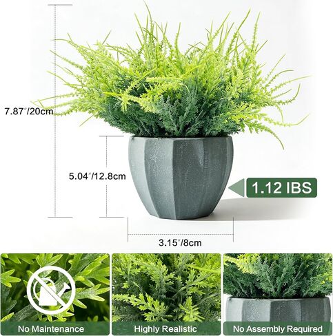 MONOID Artificial Potted Plants, Realistic Fake Greenery for Desk, Home Office Bathroom Shelf Farmhouse Table Decor, Maintenance Free (1, Fern Green) in Saudi Arabia