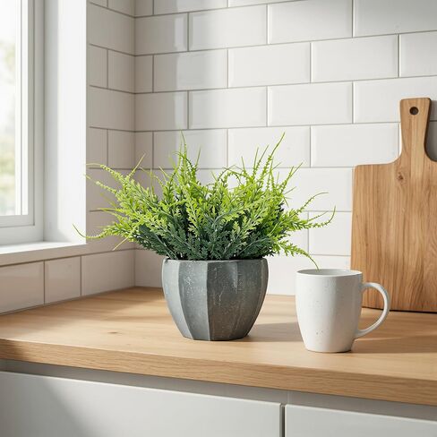 MONOID Artificial Potted Plants, Realistic Fake Greenery for Desk, Home Office Bathroom Shelf Farmhouse Table Decor, Maintenance Free (1, Fern Green) in Saudi Arabia