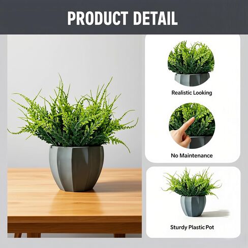 MONOID Artificial Potted Plants, Realistic Fake Greenery for Desk, Home Office Bathroom Shelf Farmhouse Table Decor, Maintenance Free (1, Fern Green) in Saudi Arabia