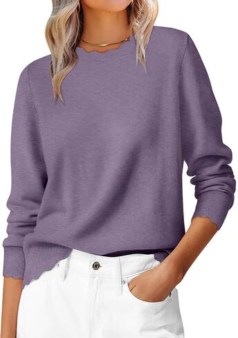 ANRABESS Womens Long Sleeve Sweaters Loose Fit Lightweight Scalloped Knit Soft Dressy Pullover Tops 2025 Fall Casual Outfits in Saudi Arabia