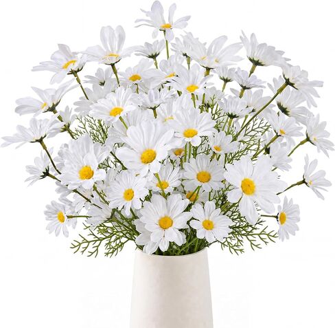 8 Bundles Artificial Daisy Flowers Artificial Silk Daisy Fake Flowers White 40 Heads UV Resistant Outdoor Fake Wildflowers with Stems Faux Greenery Shrubs Plants for Home Garden Vase Decor in Saudi Arabia