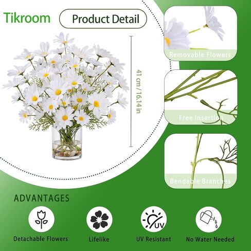 8 Bundles Artificial Daisy Flowers Artificial Silk Daisy Fake Flowers White 40 Heads UV Resistant Outdoor Fake Wildflowers with Stems Faux Greenery Shrubs Plants for Home Garden Vase Decor in Saudi Arabia
