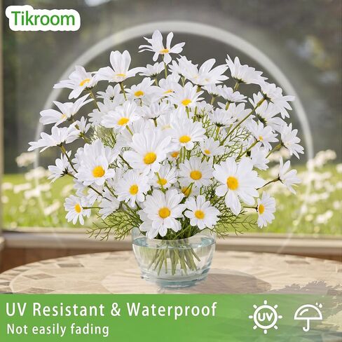 8 Bundles Artificial Daisy Flowers Artificial Silk Daisy Fake Flowers White 40 Heads UV Resistant Outdoor Fake Wildflowers with Stems Faux Greenery Shrubs Plants for Home Garden Vase Decor in Saudi Arabia
