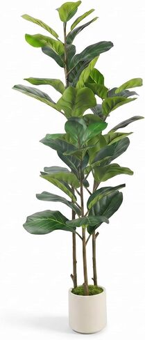 Alupssuc 5FT Artificial Fiddle Leaf Fig Tree with White Planter Pot, 5 feet Tall Fake Tree for Home Decor, Faux Ficus Tree Fake Moss for Indoor Outdoor Office Living Room in Saudi Arabia