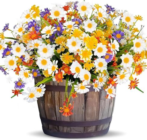 12 Bundles Artificial Daisy Flowers for Outdoors Summer Decor, UV Resistant Fake Cemetery Flowers Faux Plastic Greenery Shrub Plants for Outside Home Gardens Porch Planter Memorial Day Decor(White) in Kuwait