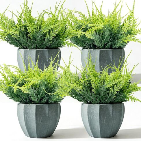MONOID Artificial Potted Plants, Realistic Fake Greenery for Desk, Home Office Bathroom Shelf Farmhouse Table Decor, Maintenance Free (1, Fern Green) in Saudi Arabia